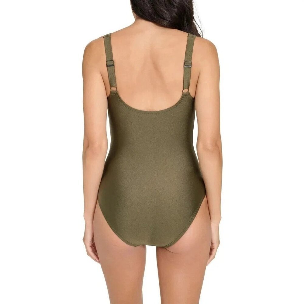 💥 Olive Green Twist Front One Piece Swimsuit N0967 - Picture 2 of 13